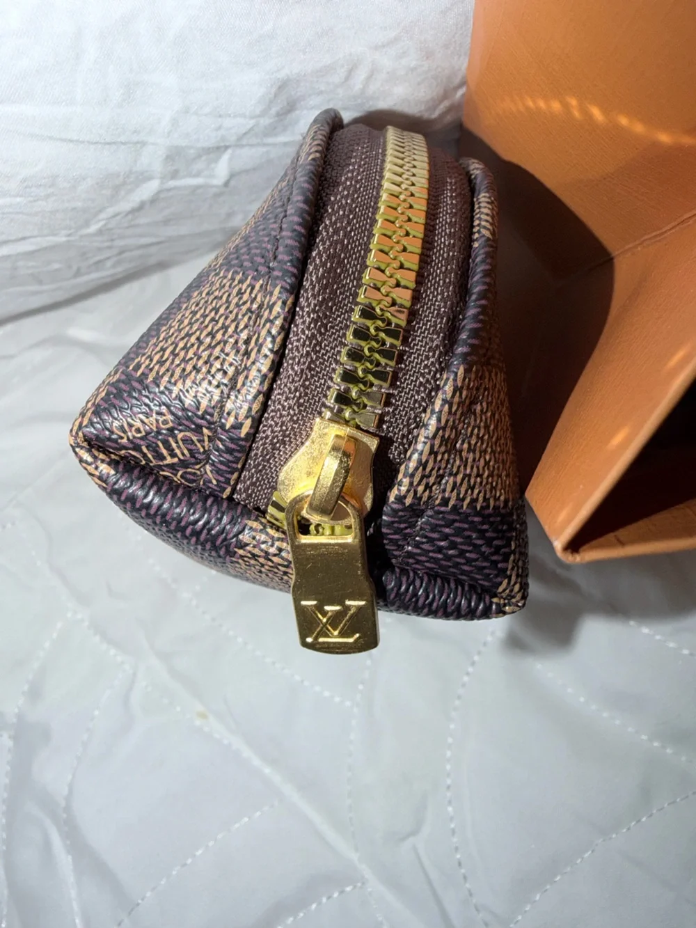 Fashion  Cosmetic Pouch with Gold-Tone Zip